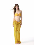 Romantic Yellow Rose Bikini Set, Sheer Crochet Cover Up Skirt & Top, Luxury Beachwear for Vacation