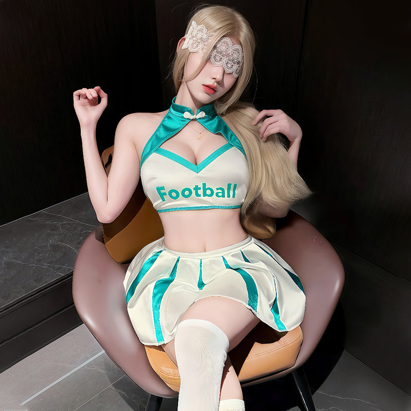 Sexy Football Lingerie Halter Crop Top and Mini Pleated Skirt Set