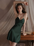 G-4458  Women's Satin Slip Dress with Tie Front, Luxury Silk Feel Nightgown, Elegant Loungewear Sleepwear