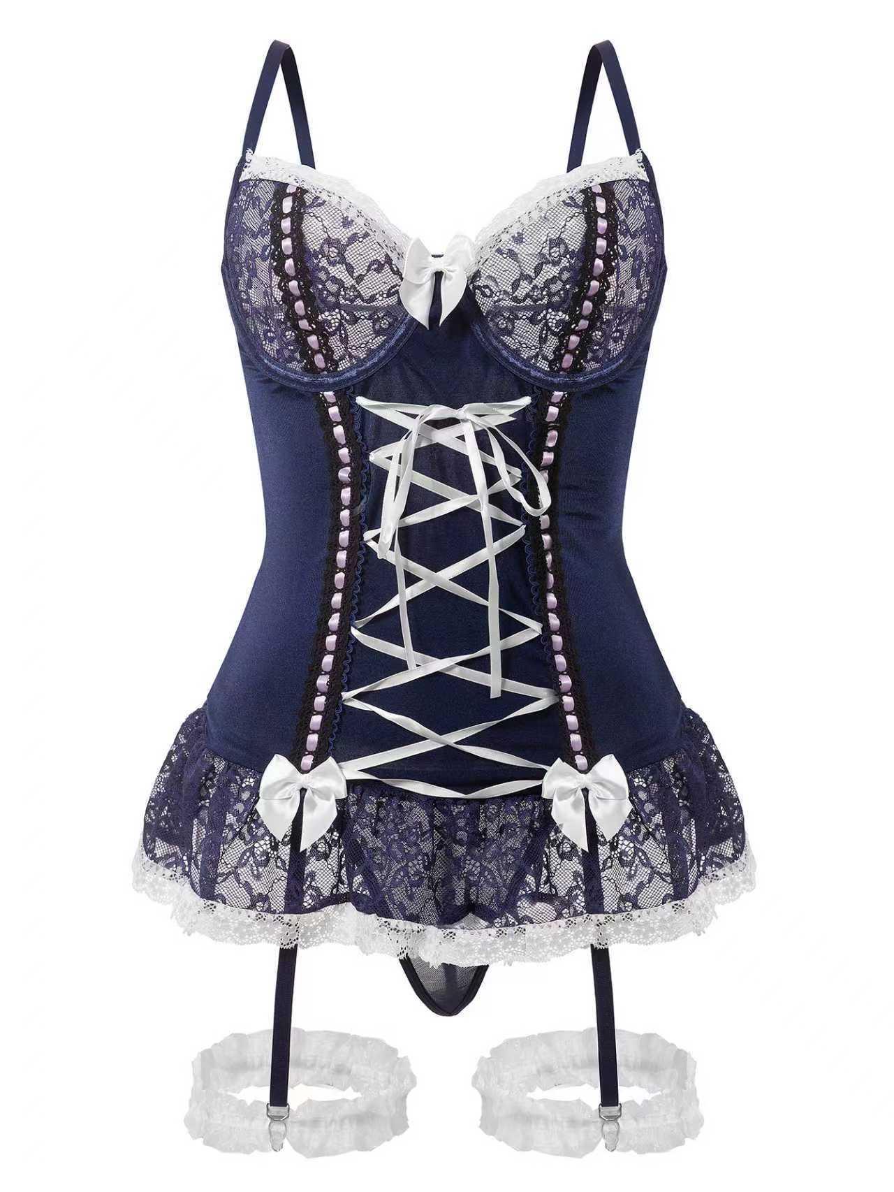 Bow Tie Sexy One-Piece Underwear Set With Garter【US warehouse】