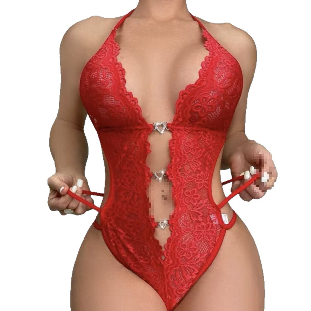 Halter Neck Lace Rhinestone Slim-fit Dress