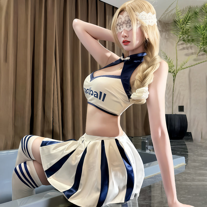 Sexy Football Lingerie Halter Crop Top and Mini Pleated Skirt Set