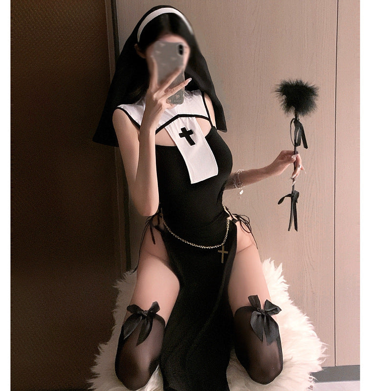 M-375   Elastic high slit nun's cheongsam