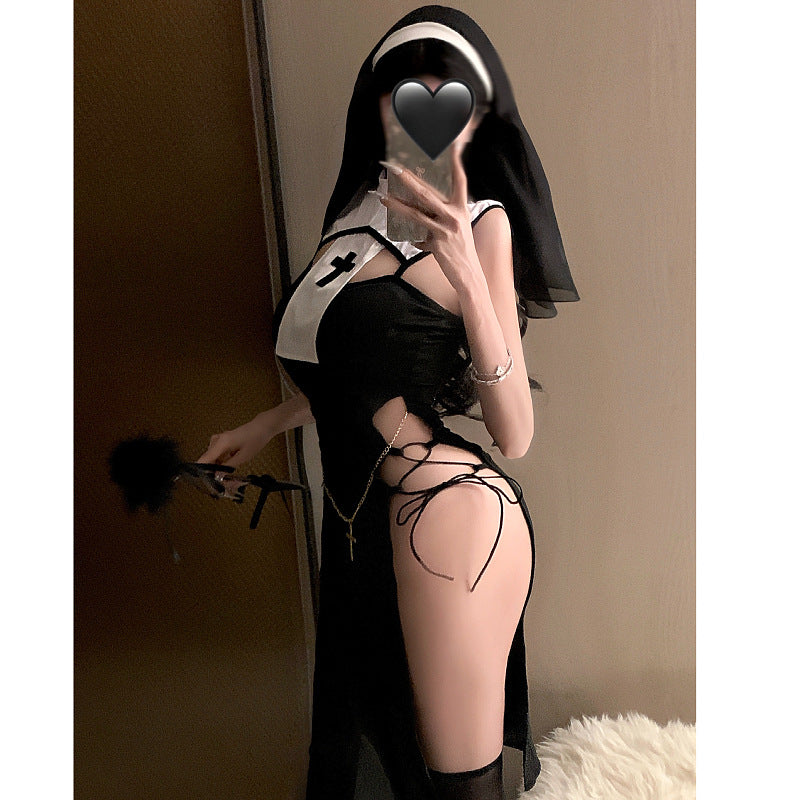 M-375   Elastic high slit nun's cheongsam