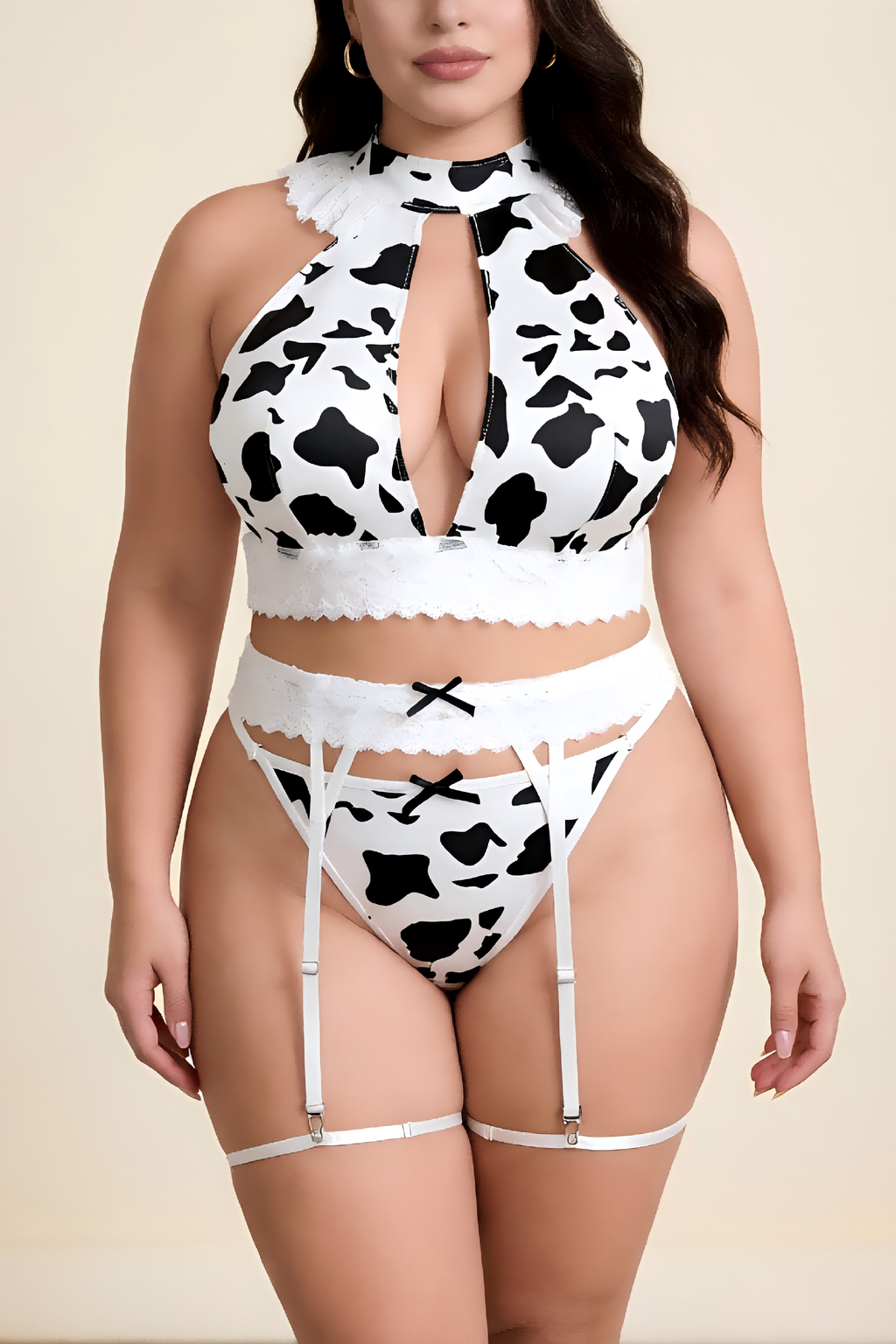 Plus Size Cow Print Lingerie Set【US warehouse】