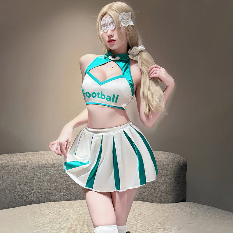 Sexy Football Lingerie Halter Crop Top and Mini Pleated Skirt Set