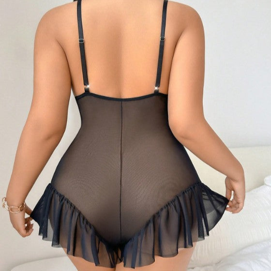 Plus Size Mesh Flower Color Embroidery Sexy Lingerie
