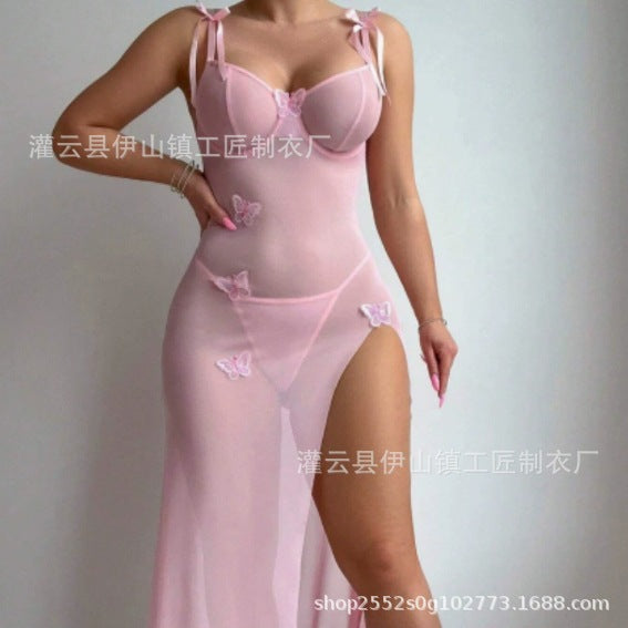 Sheer Mesh Backless High Slit Multicolor Dress